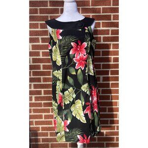 Kim Rogers Black Floral Sleeveless Dress With Button Accent Collar & Tropical Pr